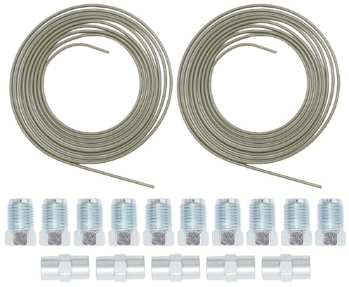 Hoypeyfiy Satz mit 2 5m Bremsleitung,4,75mm, 10 Verschraubungen with 5 Verbinder M10 x 1 DIN 74 234 konform verkupfertes Stahl, Bremsrohr im Sortiment für Bördel F fuer Auto PKW Motorrad