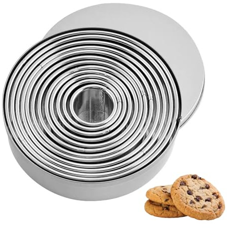 Coppapasta Rotondo, 12Pcs Tagliapasta Aperta Tondo Stampi, Formine per Biscotti in Acciaio Inossidabile per Pasticceria Ciambelle Fudge Mousse Torta (Argento)