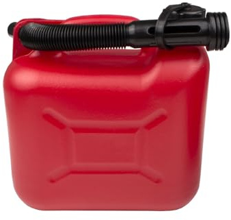 BAUSTER® Benzinkanister mit Trichter 5L 10L 20L Kunststoff Kraftstoffkanister in Rot oder Schwarz für Benzin Diesel Wasser robust auslaufsicher mit Ausgießer für Auto Camping Werkstatt (5L Rot)