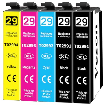 29XL Patronen Kompatibel für Epson 29 XL Druckerpatronen für Epson XP-352 XP-342 XP-442 XP-452 XP-335 XP-345 XP-245 XP-235 XP-247 XP-255 XP-432 XP-435 XP-445 XP-455 XP-355 XP-257 XP-332, 5er-Pack