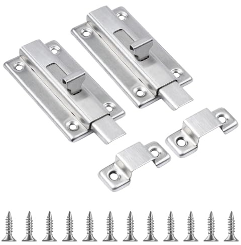 GIONAR 2 pestillos deslizantes de acero inoxidable, pestillo de puerta corredera resistente para baño, cerradura de puerta interior con tornillos, perno deslizante seguro para puertas y armarios