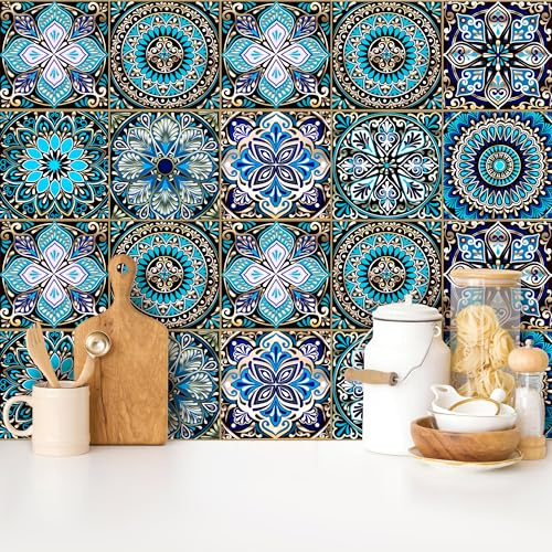Pegatinas de Azulejos Autoadhesivo Pegatinas de Baldosas Pegatinas Marroquíes para Azulejos para Cocina Sala 20pz 15 * 15cm