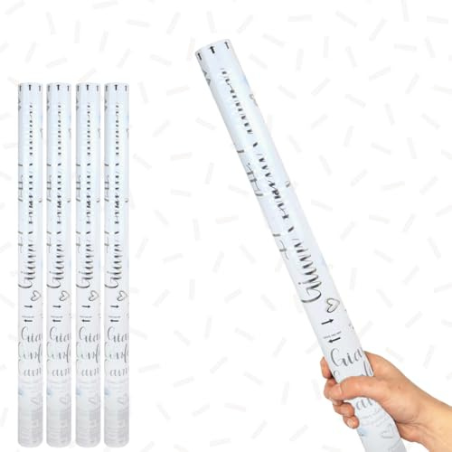 White Paper Biodegradable Extra Large Confetti Cannon 80cm – Pack of 4 – Party Poppers Environment Friendly Confetti Popper Shooter for Weddings, Parties, Celebrations & Events