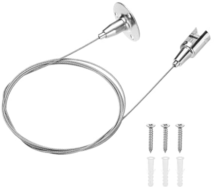 sourcing map 1Pcs Ceiling Sign Hanger, 6.56 ft Stainless Steel Adjustable Suspension Wire Cable Picture Hanging Wire for Billboards, Paintings, Mirror, Acrylic Panels, LED Panel Light