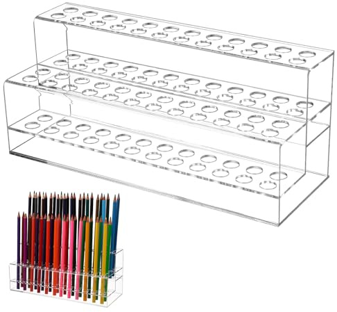 SHINEOFI Acrylic Pen Holder Storage Box with Multi-Slot Design 2-Tier 48-Slot Large Capacity Pencil Organizer and Brush Stand for Desk Makeup Brushes Markers and Art Supplies