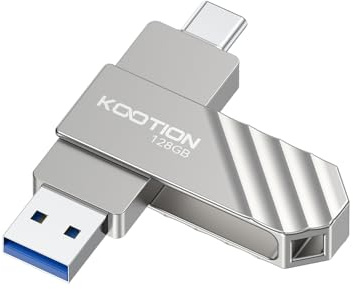 KOOTION USB-Stick, 128 GB, USB C 3.2, USB-Stick, 128 GB, OTG bis zu 400 MB/s, 2-in-1, doppelte externe Anschlüsse, SSD, Metall, für Typ-C-iPhone/Android-Smartphone/Tablet/Mac/PC, silberfarben