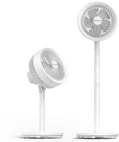 WOWDSGN Standventilator 2-in-1 Stand- & Tischventilator, 3 Geschwindigkeitsstufen, 36,8–106cm höhenverstellbar, 38W Kraftvoller 5-Blatt Lüfter Ventilator Luftzirkulation für Schlafzimmer