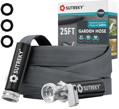 25ft Garden Hose, Ultra Lightweight All-Weather Water Hose, Durable & Flexible, Built-in Valve, Leak-free Connections, TPU Water Hose, Drinking Water Safe