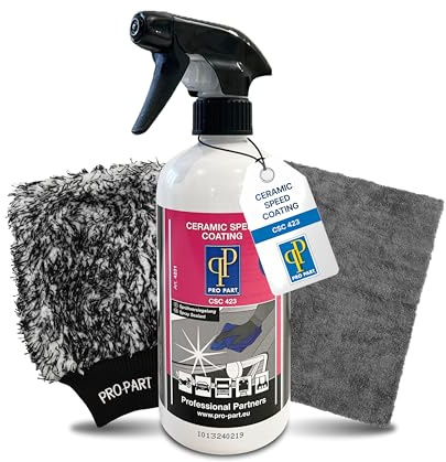 Pro Part® Ceramic Speed Coating CSC 423, 500 ml Bundle mit Tuch & Handschuh – silikonfreie, hydrophobe Auto-Keramikversiegelung mit UV- & Schmutzschutz, Made in EU