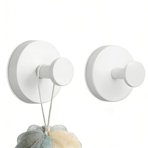 YUNISS Lot de 2 Crochets à Ventouses, RéUtilisable Porte Serviette Ventouse, Sans PerçAge, Ventouses Ultra-RéSistantes, Acier Inoxydable, pour Salle de Bain, Cuisine et Surfaces VitréEs (Blanc)
