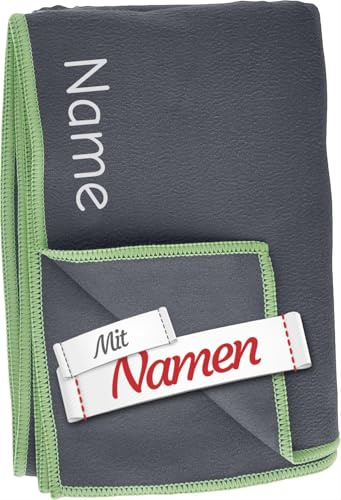 LALALO Playshoes Badetuch mit Namen personalisiert - Microfaserhandtuch Bestickt, 80x160 cm, Grau, leicht für Sport und Schule