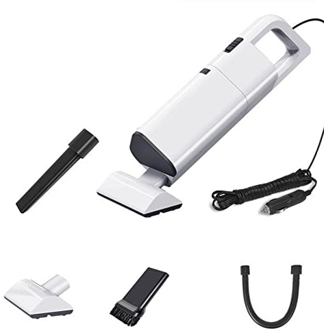 Fictory Aspirateur de voiture haute puissance, aspirateur à main filaire pour poils d'animaux, portable 12 V pour détails automobiles, blanc