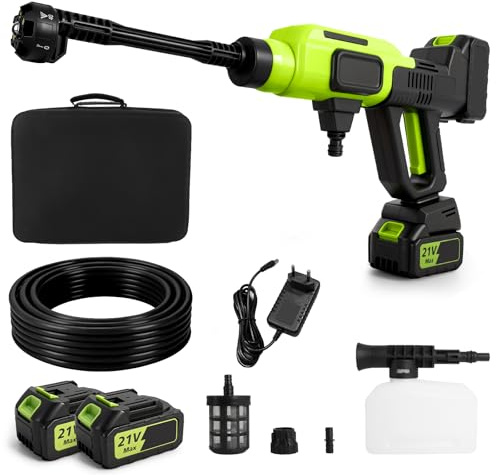 FormiPow Nettoyeur Haute Pression sans Fil 120 Bar avec 2 x2.0 Ah Batteries | Portable Nettoyeur Haute Pression, Buse 6-en-1 et Buses Jet, Tuyau De 5 M, pour Nettoyage Voiture Sol Mur