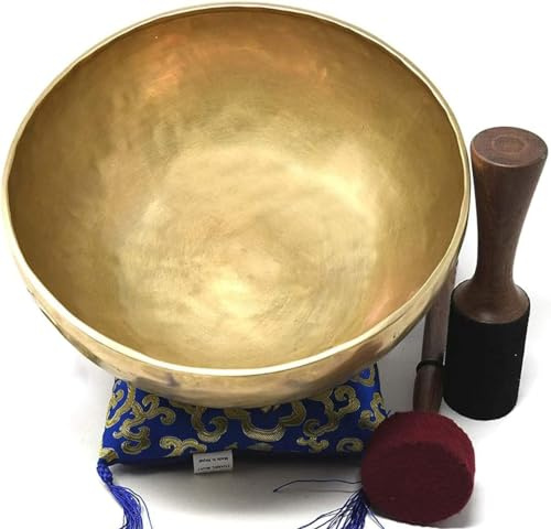 Cuenco tibetano grande de 25,4 cm para curación maestra martillado a mano, ideal para meditación, yoga, baño de sonido, atención plena, relajación, cojín, mazo de madera y baqueta incluidos