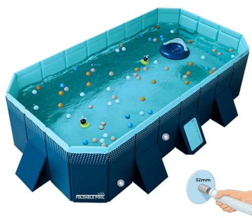 INDUSTEX Hopfällbar pool, pool, barnpool, bärbar hundpool, avtagbar pool, badkar, poolleksak, lämplig för barn, medelstora husdjur (lämplig pump) 253 x 133)