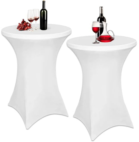 FUDUOXIAO 2er Set Stretch Stehtisch Hussen für Stehtische, 80 x 110 cm, Hussen Stehtische für istro-Tische, Geburtstagsfeiern, Hochzeitsbankette und Wohnraumdekoration (Weiß)