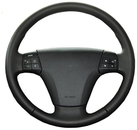 Coprivolante Per Volvo S40 2006-2012 V50 2005-2011 Accessori Per Auto In Fibra Di Pelle Rivestimento Per Volante Resistenza All'usura(Black Thread)