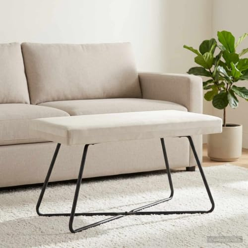 Tonture Bank krämfärgad sammet vadderad 80 x 40 x 45 cm med metallben och träram, stabil sittkista för hall, sovrum, vardagsrum och matsal, platsbesparande förvaring och förvaring