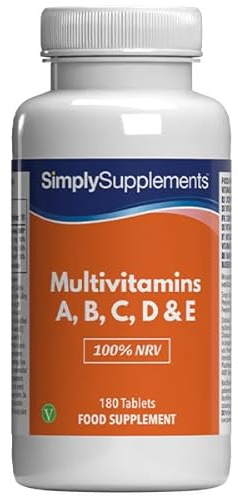 Multivitamines A,B,C,D & E | Renforcé en Vitamine C | 180 Comprimés | Adapté aux Végans & aux Végétariens | 6 mois de bienfaits | Simply Supplements