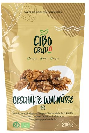 Noci Sgusciate 200 g. Noci Biologiche Italiane Senza Guscio Alta Qualità. Noci Secche Ricche di Sali Minerali e Vitamine.