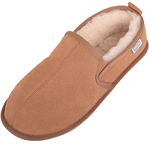 SNUGRUGS Men's Victor Genuine Sheepskin Slipper with Suede Sole, Chestnut, 9 UK / 43 EU