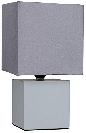 MiniSun | Modern Grey Cube Design Touch Dimmer Bedside Table Lamp with a Grey Fabric Light Shade - Complete with a 5w Dimmable LED Candle Bulb | Table Lamps & Home Improvements Essential
