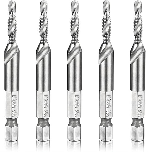 Hymnorq M4 High-Speed Steel Combination Tap and Drill Bit, 0.7mm Thread Pitch, 118° Split Point, 1/4 Hex Shank, Dual Twist Flute - 5 Pack