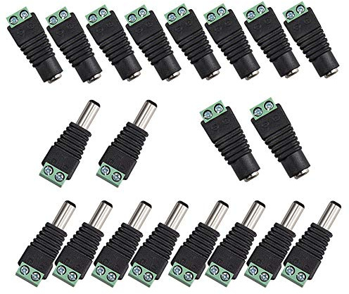 Senven 20 st professionell 5,5 x 2,1 mm DC-kontakt, 10-par han- och honuttagssats, 12 V DC-uttag Strömkontaktadapter för CCTV kamera LED-remsor