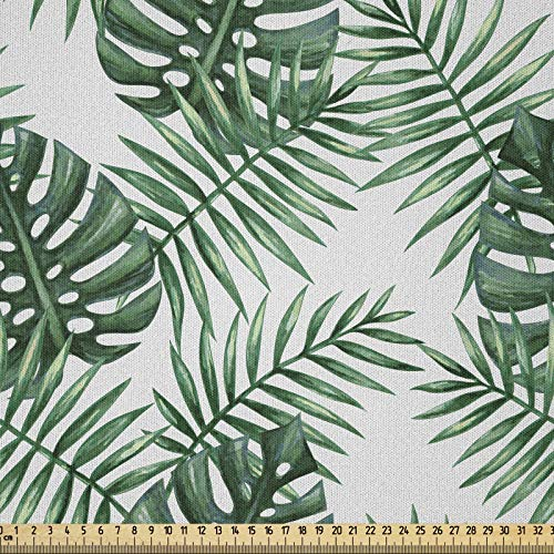 ABAKUHAUS Blatt Stoff als Meterware, Palm Mango Banana Tree, Microfaser Stoff für Dekoratives Basteln, 1M (230x100cm), Grün White