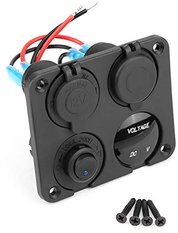 Dual USB Autoladegerät Voltmeter Schalter 4 in 1 Gang EIN/AUS Kippschalter Panel Dual USB Ladegerät Zigarettenanzünder Voltmeter für Auto Boot Marine(Blau)