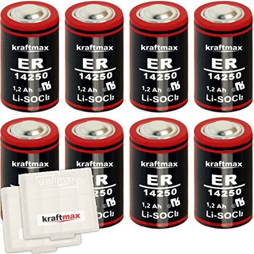 Kraftmax 8er Pack LS 14250-1/2 AA/Mignon - Lithium 3,6V Batterie LS14250 / Li-SOCL₂ Hochleistungs- Batterien ER14250 mit extrem hoher Energiedichte - in Box