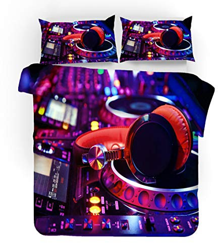 Set di Biancheria da Letto Completo Letto Cool Trend DJ Music Design Copripiumino Stampa 3D Federa in Microfibra, Biancheria da Letto Fulmine Lampo Blu Rossa Nera (Stile # 2, 200_x_200_cm)