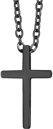 Richsteel Kreuz Kette Herren Silber/Gold/Schwarz Kettenanhänger Klein/Größ | Halskette Herren Cross Necklace 46/50+5cm verstellbarer Kreuzkette mit Geschenkbox für Vater Ehemann Sohn Geburtstag