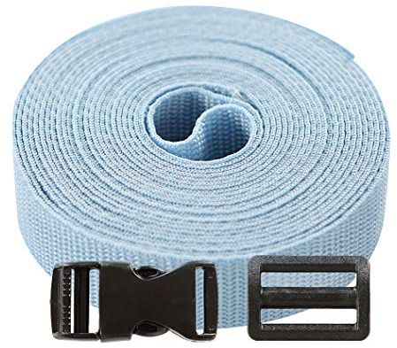Gurtband Set 5m – Polypropylen Gurt mit 5 Klickverschlüssen und 10 Leiterschnallen 30mm – Strapazierfähiges Gurtband mit Schnallen und Verschlüssen,Hellblau