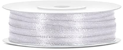Satinband Weiß 3mm x 50m - schmales Schleifenband | weißes Geschenkband & Dekoband für Hochzeit, Geschenkverpackung, Basteln & DIY, reißfest, 50 Meter