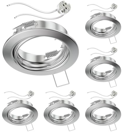 ledscom.de 6x Decken-Einbaurahmen FERE Einbaurahmen chrom matt schwenkbar (LED/Halogen/MR16/50mm) inkl. GU5.3 Fassung