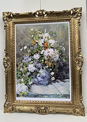 artissimo Gemälde Blumenbilder mit Barock Rahmen 90x70 Blumen in Vase Bild mit Rahmen Blumenstillleben Wohnzimmerbild Gerahmte Gemälde Blumen Rosen Antik Wandbild