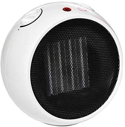 HOMCOM Small Table Top Space Heater, Ceramic Electric Heater with 2 Heat and Fan, Adjustable Temperature, Tip-Over & Overheating Protection, 900W/1500W