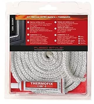 Kit professionale composto da treccia per stufe e caminetti, resistenti ad alte temperature KIT ARTICA + COLLA THERMOFIX bianco DIAM. 6/8/10/12 (Diam. 10)