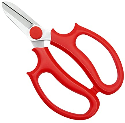 MANUFORE Rote Blumenschere, Rosenschere mit Abwaschbare Scharfe Klingen aus Premium Stahl, Floristenschere für die Blumenarrangements, Obsternte