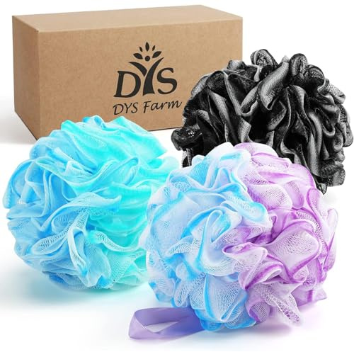 3 Stück 75g XL Badeschwamm Duschschwamm Waschschwamm Badezubehör Badekugeln Massageschwamm leicht schäumend weiche Masche Peeling Hautreinigung extra groß