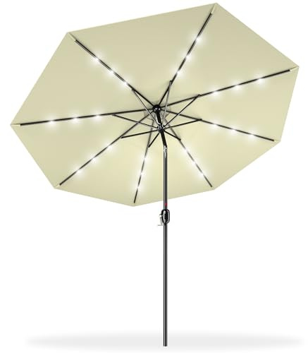Aufun 300 cm parasoll med LED, trädgårdsparaply med vev, marknadsparaply, UV-skydd 40+, trädgårdsparaply, runt robust paraply för trädgård, balkong, terrass (beige)