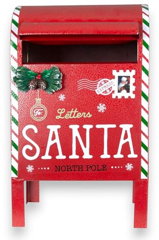 KORAT Cassetta Postale Natalizia in Latta da 85 cm per Lettere a Babbo Natale Design Rosso Vintage ‘Letters to Santa’, Decorazione da Esterno/Interno con Dettagli in Rilievo, Stile North Pole Express