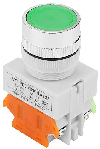 Interruptor MomentáNeo De BotóN Verde, Caja De Control Del Interruptor De BotóN, 220v 5a Interruptor De Cabeza Plana Con Reinicio AutomáTico Montaje De 22 Mm Interruptor De Encendido Arranque Redondo