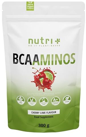 BCAA Cherry Lime - Aminosäuren Complex hochdosiert - BCAAminos Instant Powder Kirsche vegan - Aminosäure Pulver - 2:1:1 L-Leucin L-Isoleucin L-Valin 300g - Aminosäurekomplex