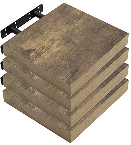 WOLTU Wandregal 4er Set, Regalbrett, freischwebend Schweberegal, CD DVD Wand Regal Wandboard für Büro, Wohnzimmer, Schlafzimmer, Küche, 30x22,9x3,8cm, Vintagebraun，RG9371hov-4