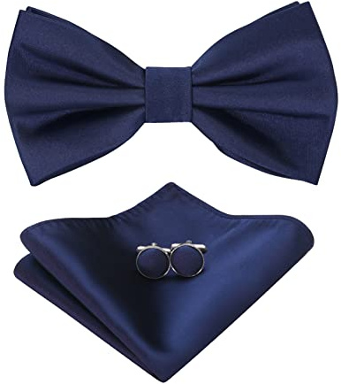 HOULIFE Fliege Herren Set - Verstellbare Fliege aus Satin Polyester Vorgebunden Fliegen, einfarbige Einstecktuch, Manschettenknöpfe Set für Bräutigam Hochzeit formal mit Geschenkbox