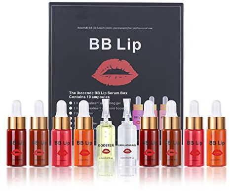 Ofanyia BB Lips Serum Kit, trattamento di make-up semipermanente, siero per labbra lucide, 4 colori di pigmenti liquidi per labbra, gel esfoliante e booster incluso