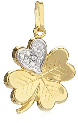 NKlaus Kettenanhänger klein Kleeblatt 333 Gelb Gold 8 Karat 15x15mm rhodiniert Talisman 4065
