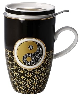 Goebel Teetasse mit Deckel und Sieb zum Sammeln Yin Yang Schwarz, 11,5x8x14cm, 0,45L, 23-101-75-1